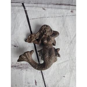 Vintage Cast Iron Mermaid Metal Shelf Sitter 3-1/4" Tall x 3-1/4" Wide